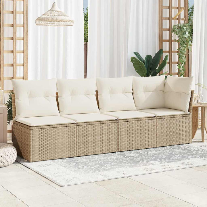 4-personers havesofa med hynder polyrattan beige