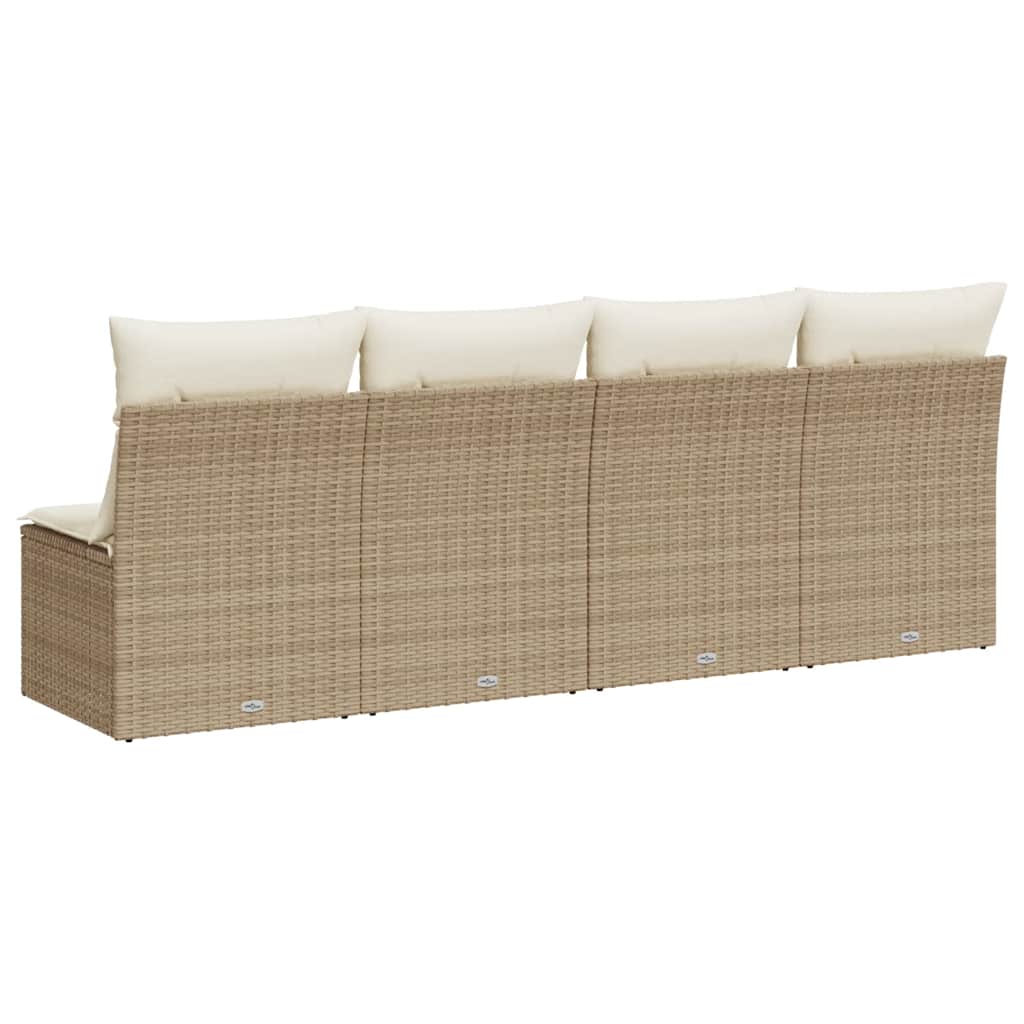 4-personers havesofa med hynder polyrattan beige