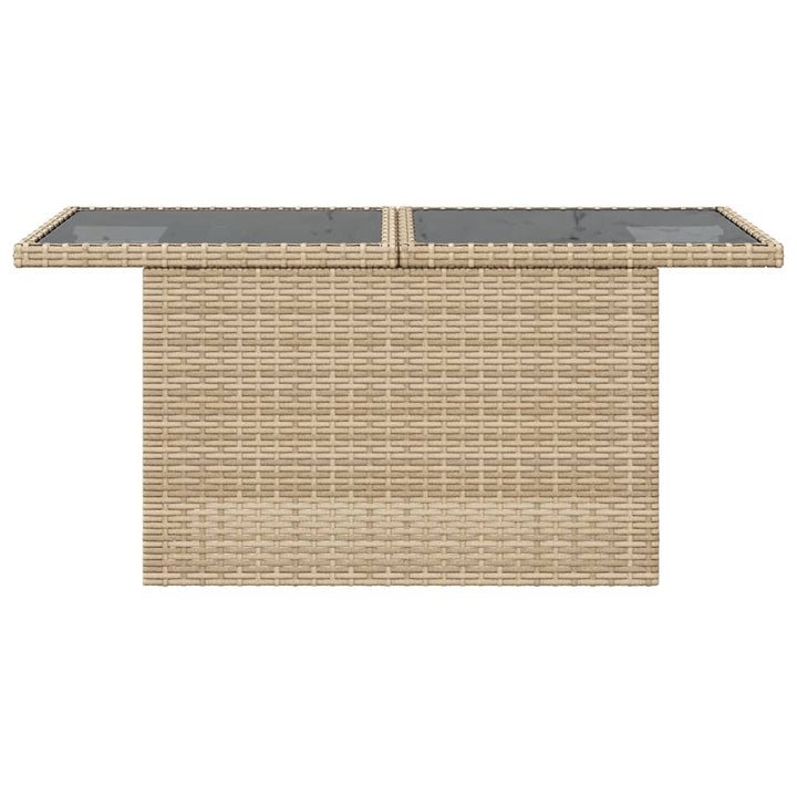 havebord med glastop 100x55x73 cm polyrattan beige