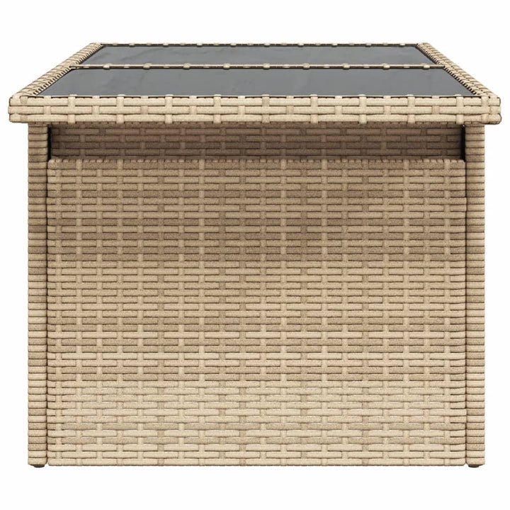 havebord med glastop 100x55x73 cm polyrattan beige