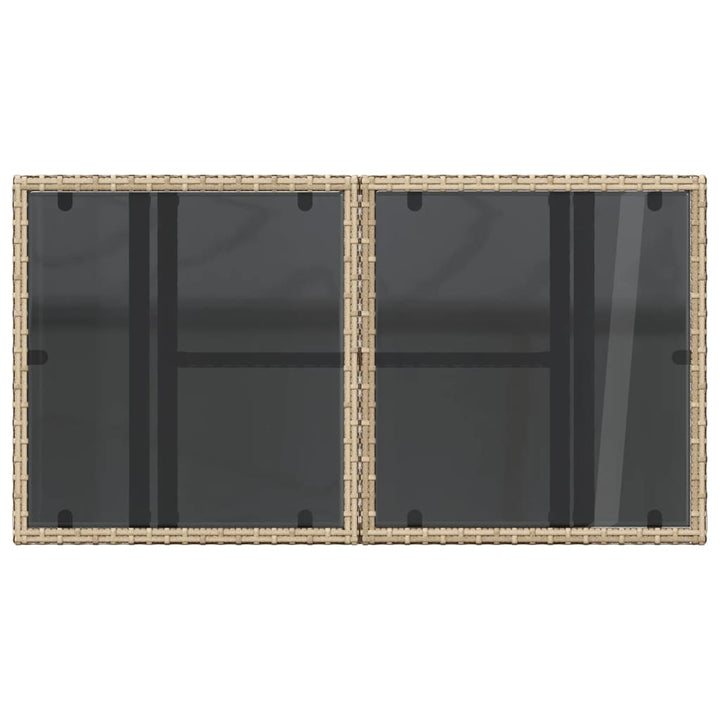 havebord med glastop 100x55x73 cm polyrattan beige