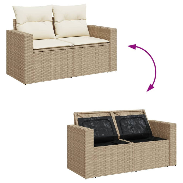 2-personers havesofa med hynder polyrattan beige