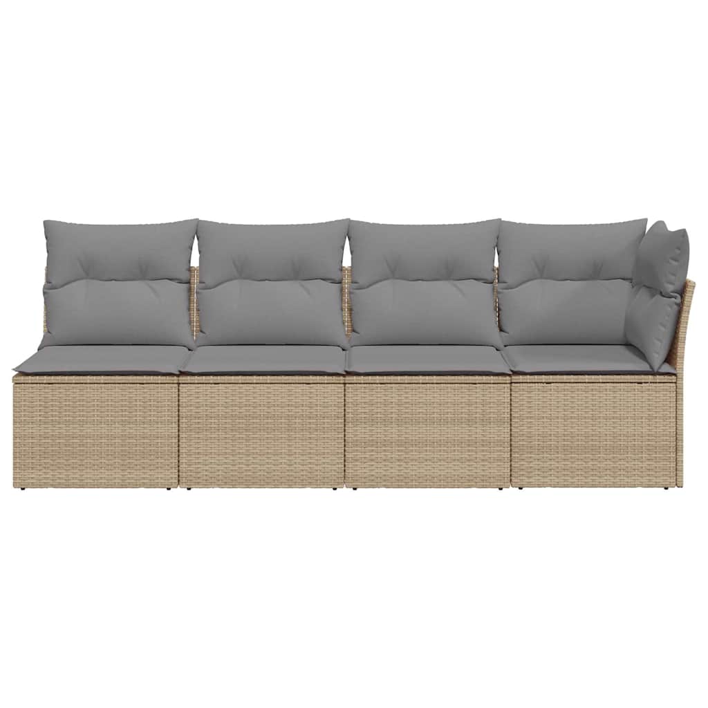 4-personers havesofa med hynder polyrattan beige