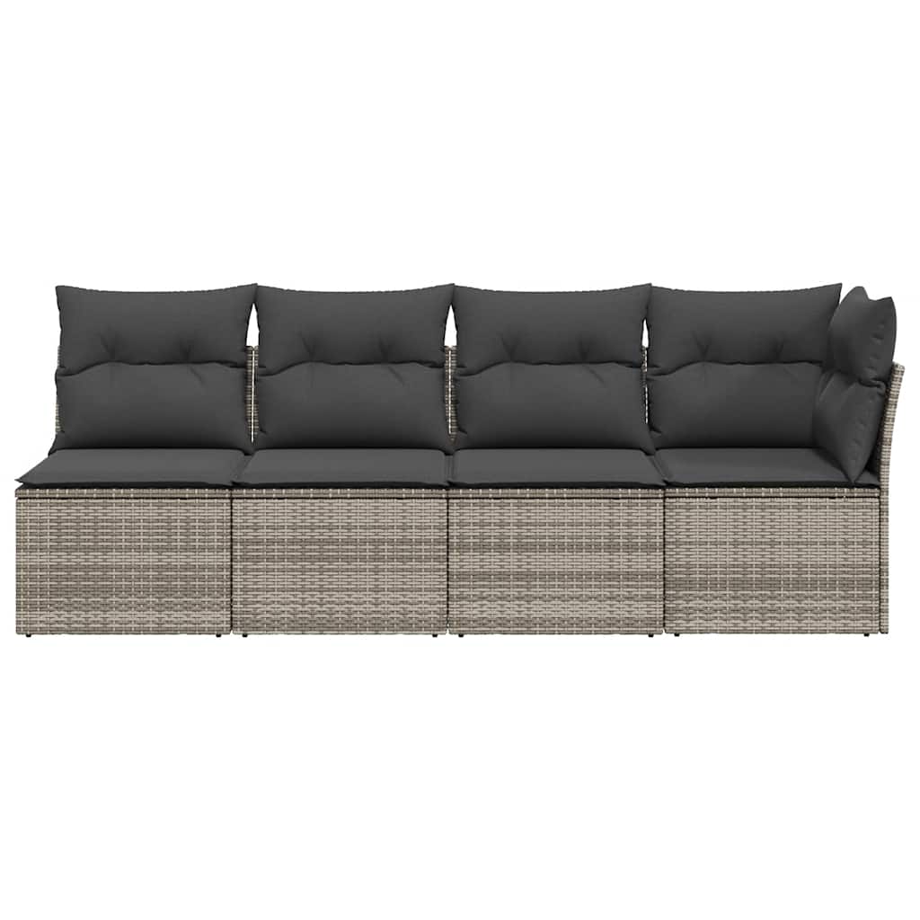 4-personers havesofa med hynder polyrattan grå