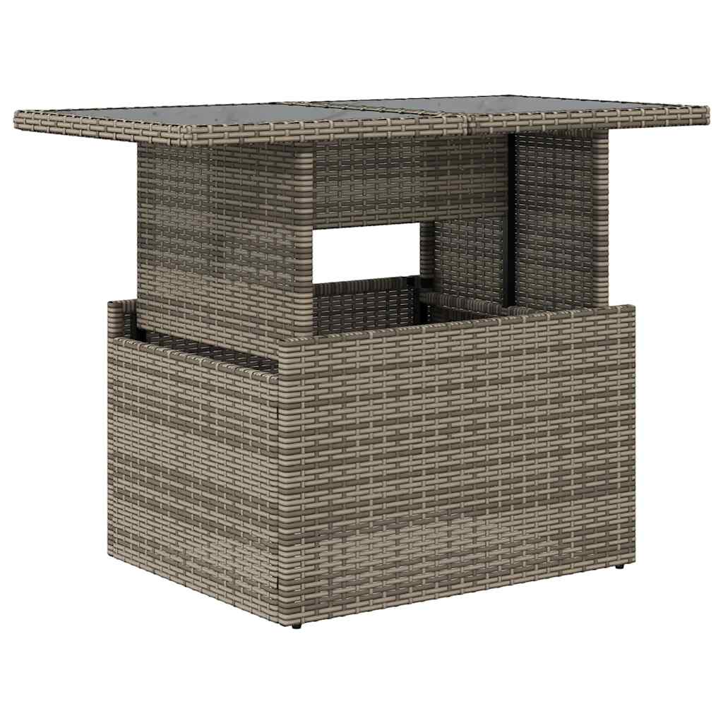 havebord med glastop 100x55x73 cm polyrattan grå