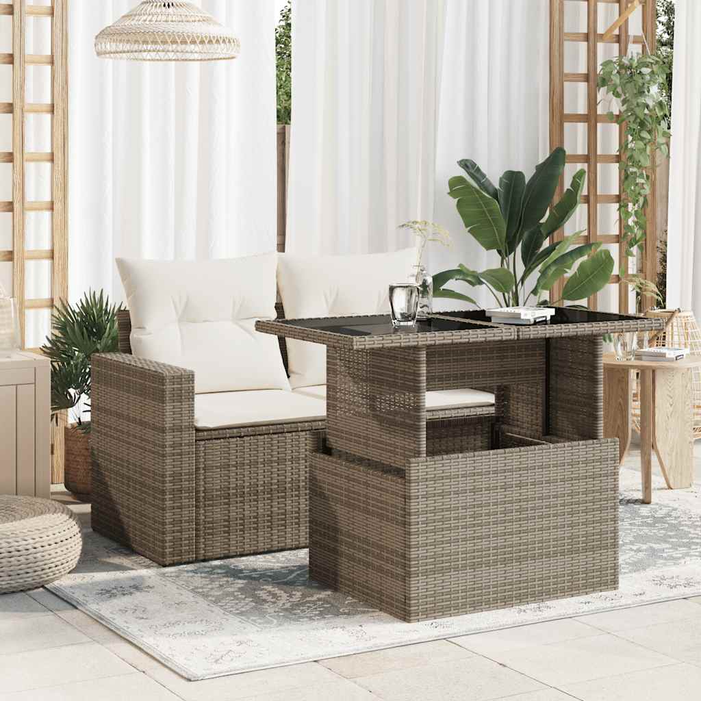 havebord med glastop 100x55x73 cm polyrattan grå