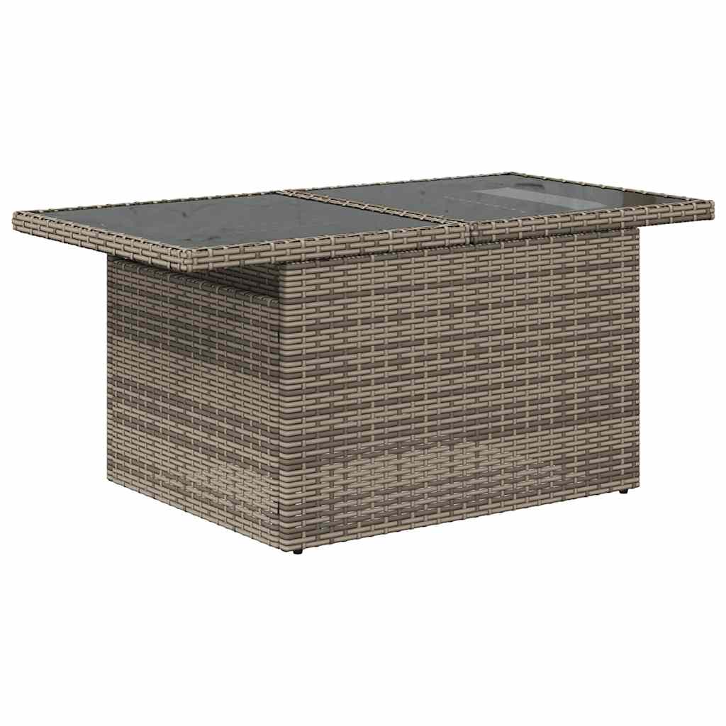 havebord med glastop 100x55x73 cm polyrattan grå