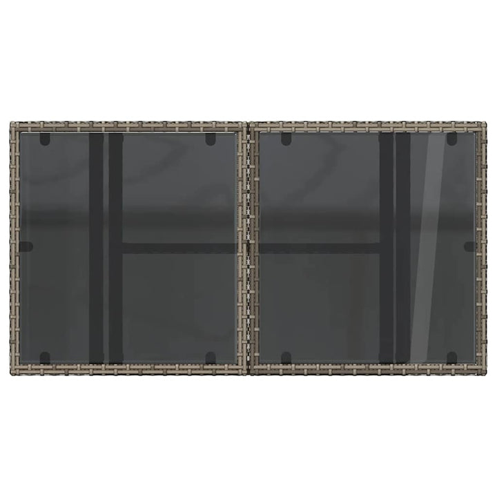 havebord med glastop 100x55x73 cm polyrattan grå