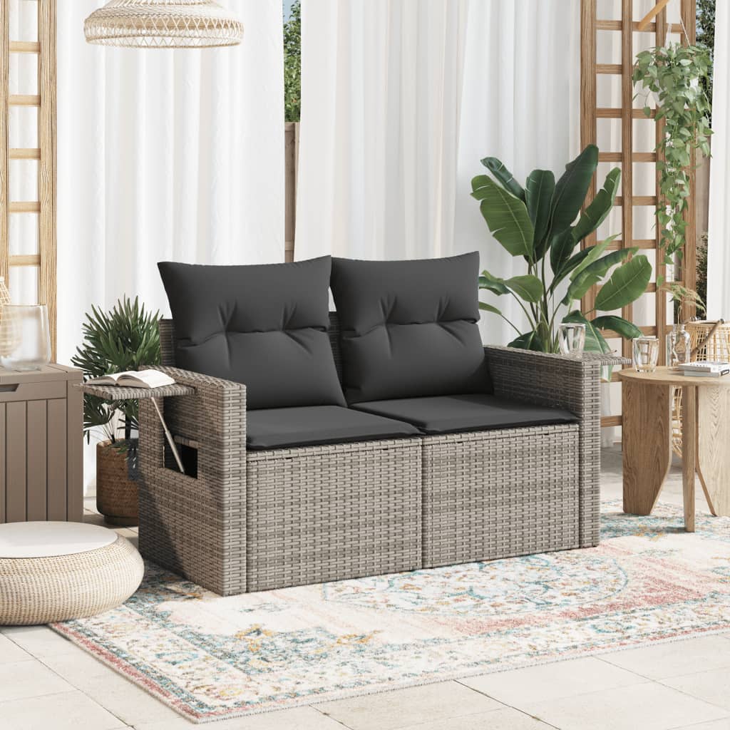 2-personers havesofa med hynder polyrattan grå