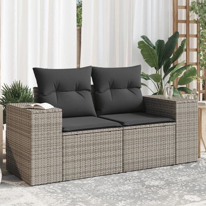 2-personers havesofa med hynder polyrattan grå