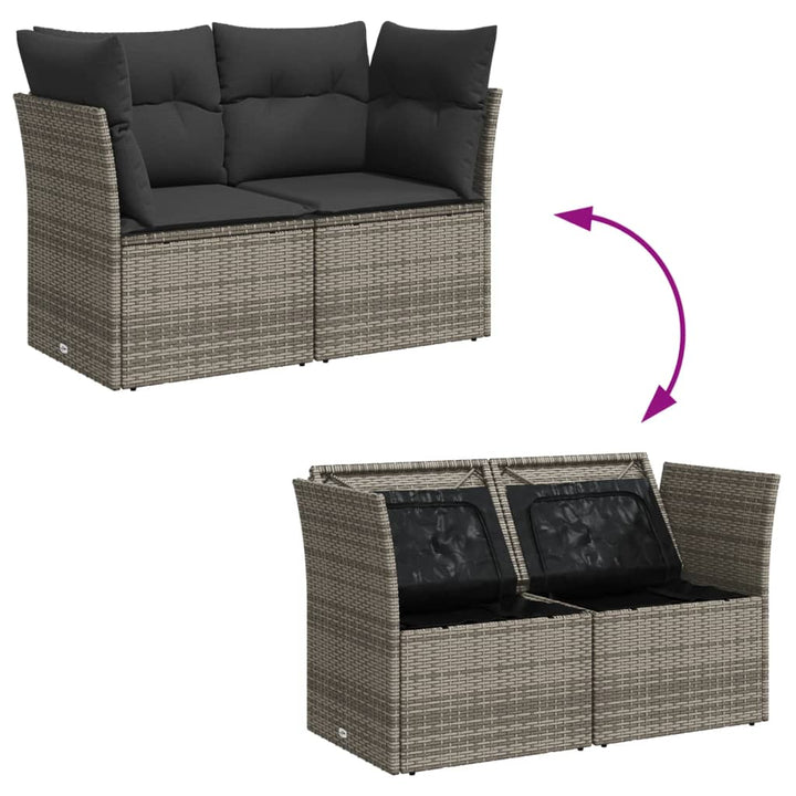 2-personers havesofa med hynder polyrattan grå
