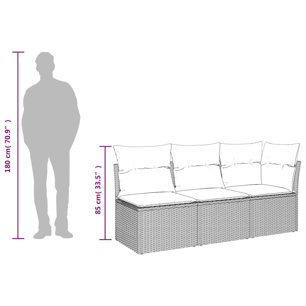 3-personers havesofa med hynder polyrattan grå
