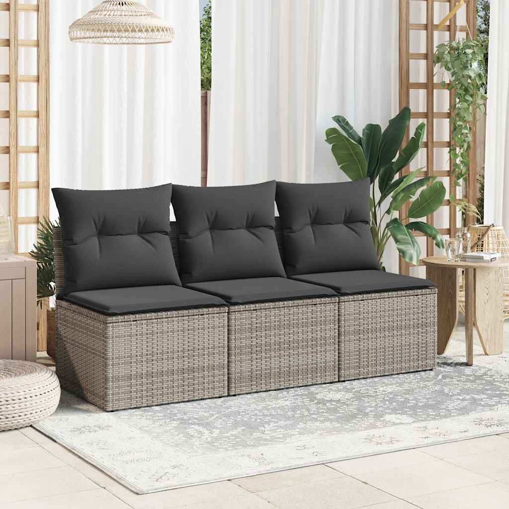 3-personers havesofa med hynder polyrattan grå