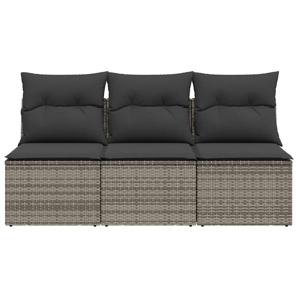 3-personers havesofa med hynder polyrattan grå