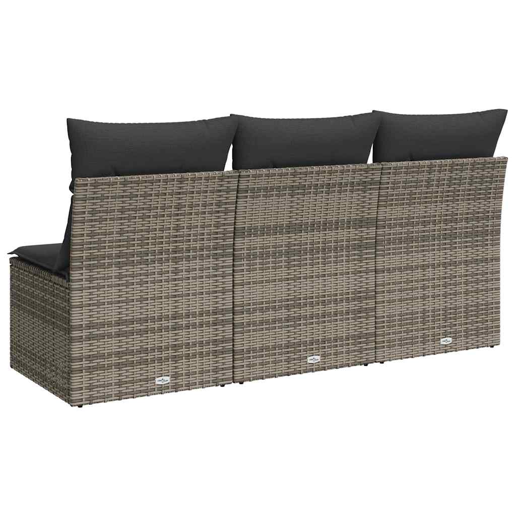 3-personers havesofa med hynder polyrattan grå