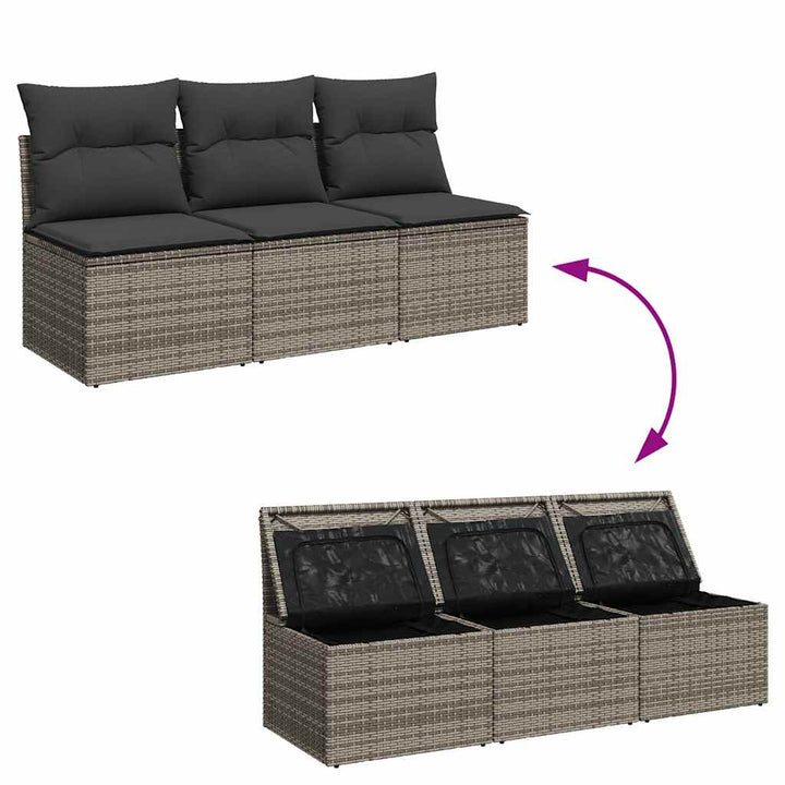 3-personers havesofa med hynder polyrattan grå