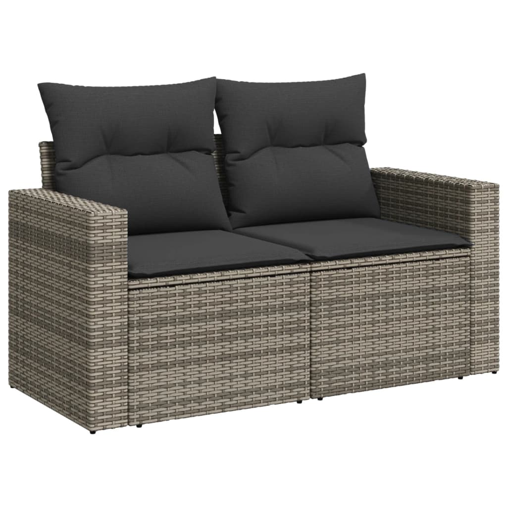 2-personers havesofa med hynder polyrattan grå