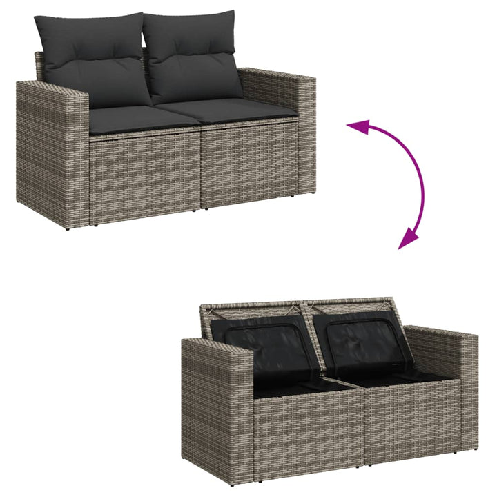 2-personers havesofa med hynder polyrattan grå