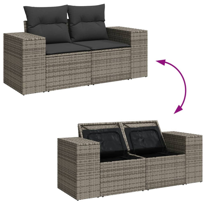 2-personers havesofa med hynder polyrattan grå
