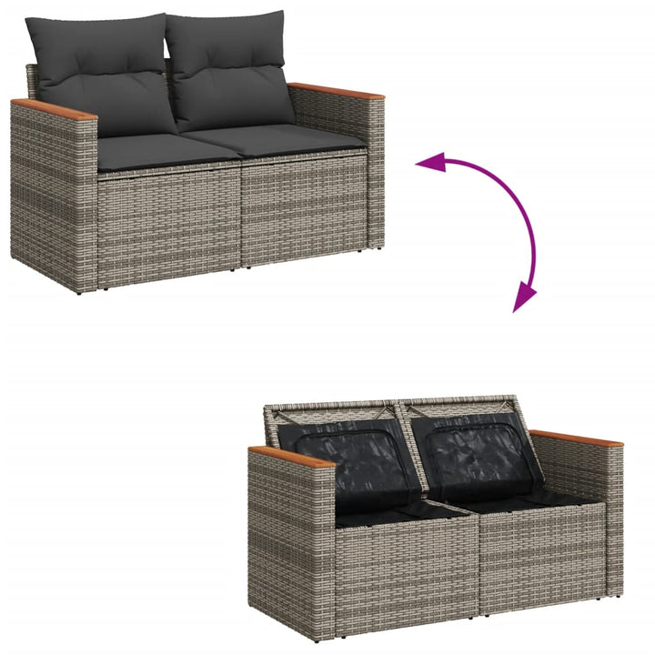 2-personers havesofa med hynder polyrattan grå