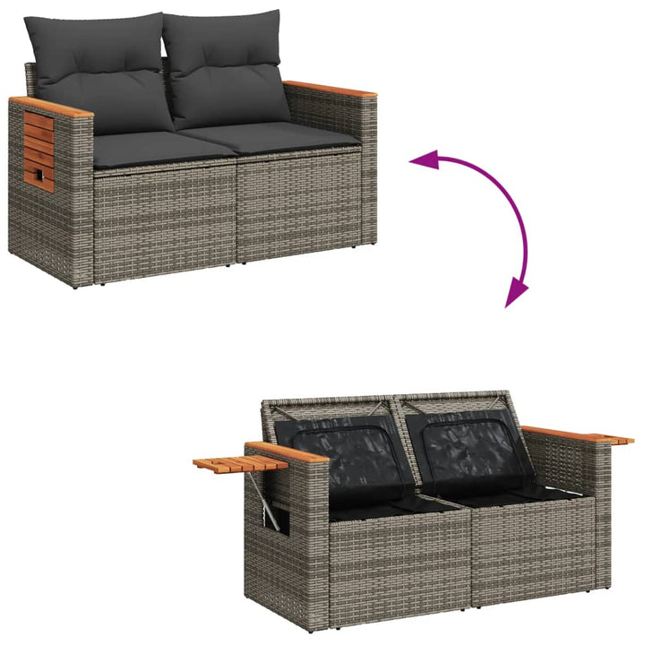 2-personers havesofa med hynder polyrattan grå