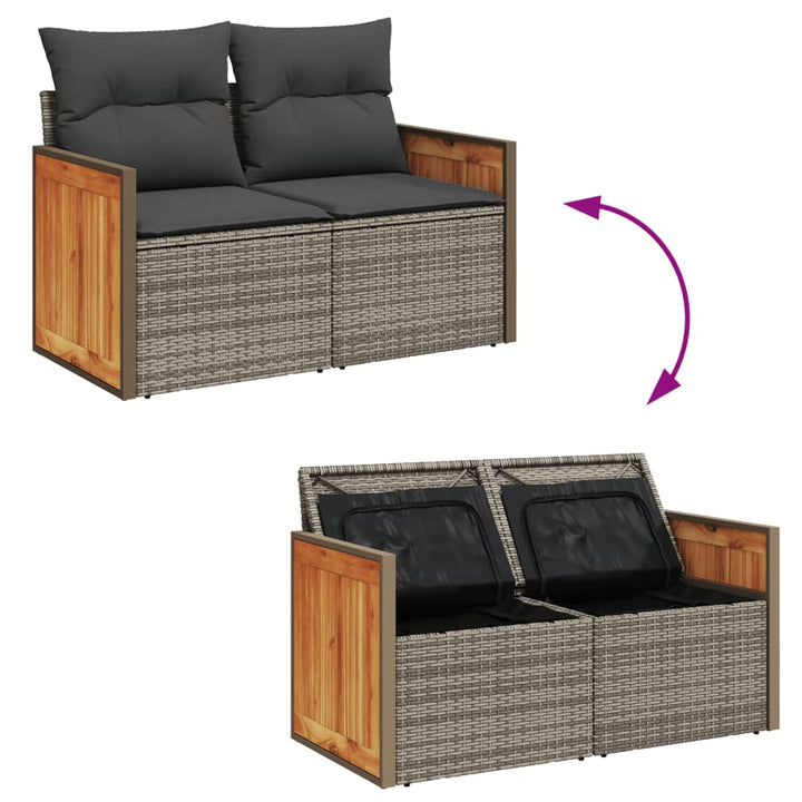 2-personers havesofa med hynder polyrattan grå