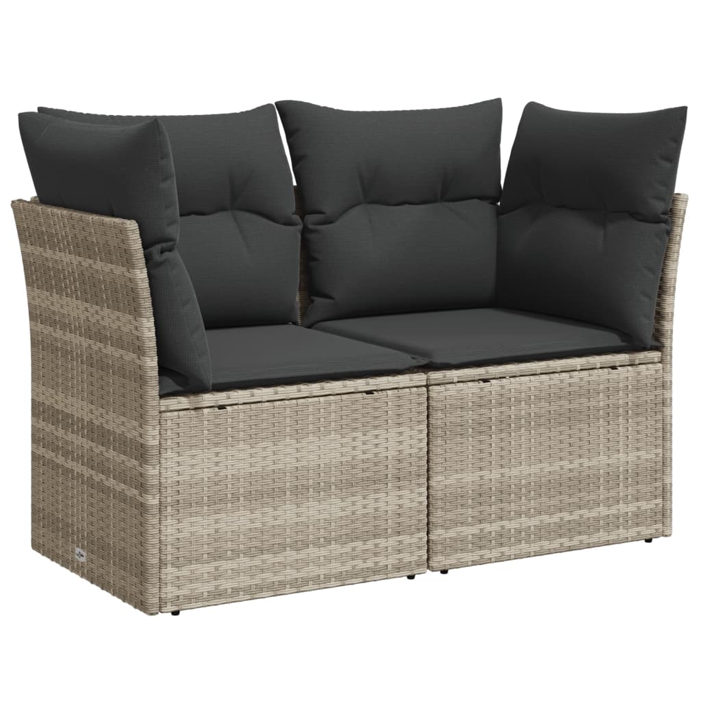 2-personers havesofa med hynder polyrattan lysegrå