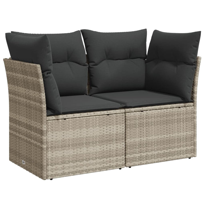 2-personers havesofa med hynder polyrattan lysegrå