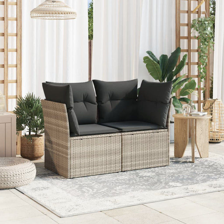 2-personers havesofa med hynder polyrattan lysegrå