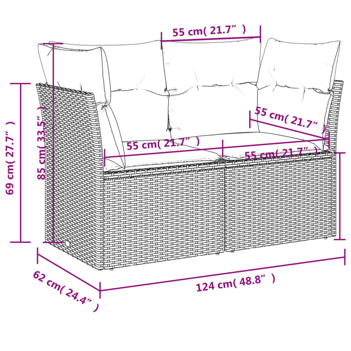 2-personers havesofa med hynder polyrattan lysegrå