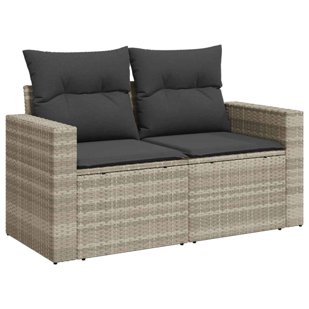 2-personers havesofa med hynder polyrattan lysegrå