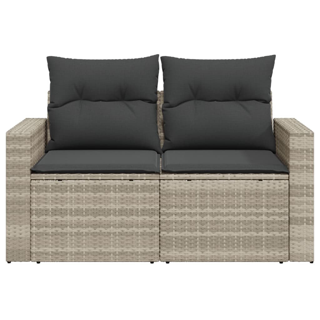 2-personers havesofa med hynder polyrattan lysegrå