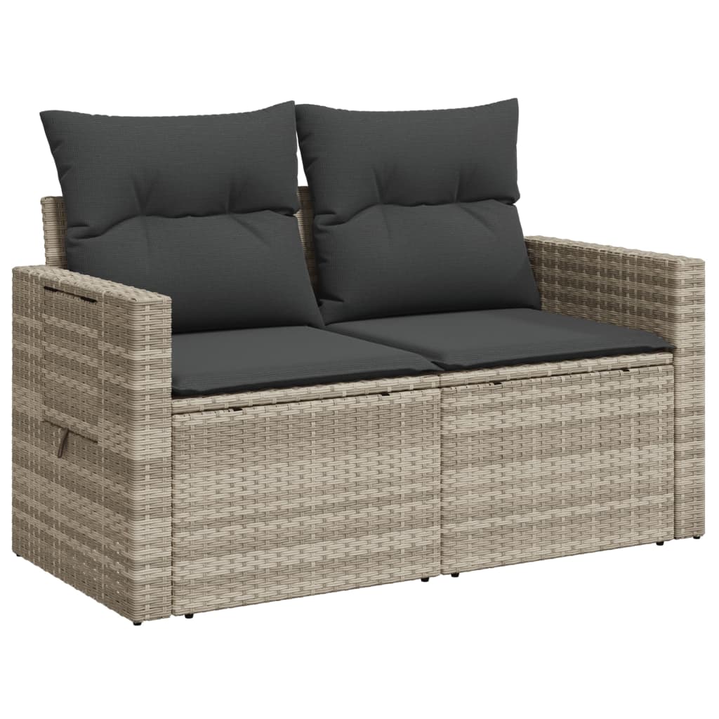 2-personers havesofa med hynder polyrattan lysegrå