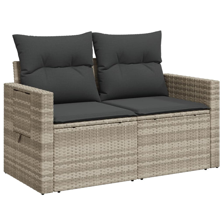 2-personers havesofa med hynder polyrattan lysegrå