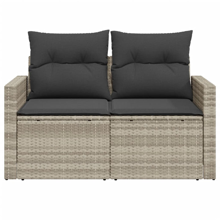 2-personers havesofa med hynder polyrattan lysegrå