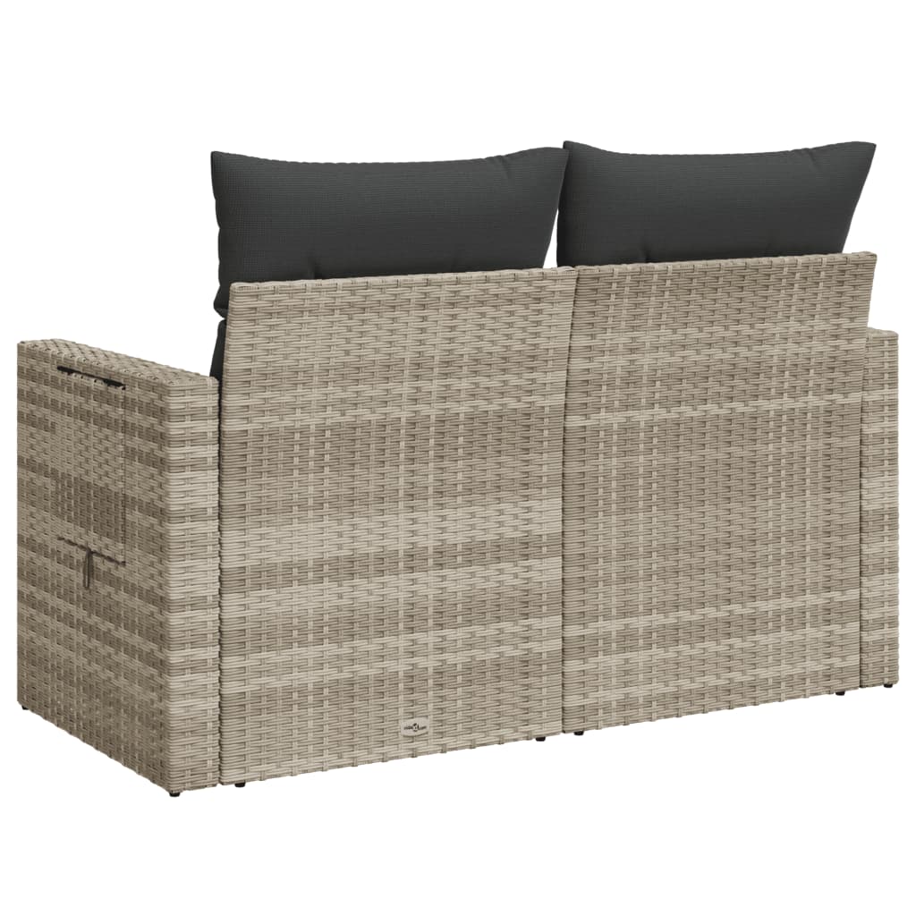 2-personers havesofa med hynder polyrattan lysegrå