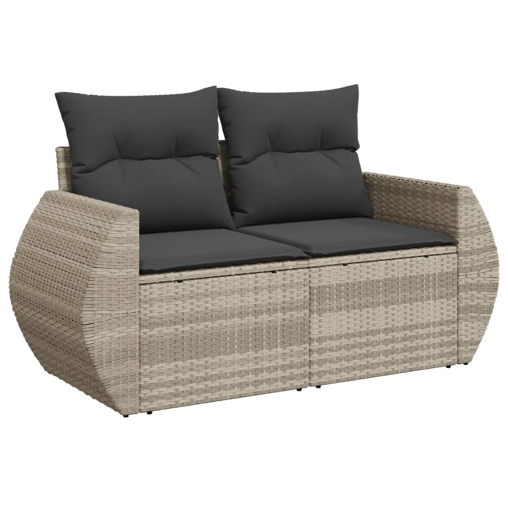 2-personers havesofa med hynder polyrattan lysegrå