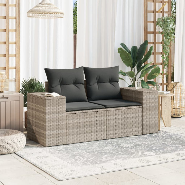 2-personers havesofa med hynder polyrattan lysegrå