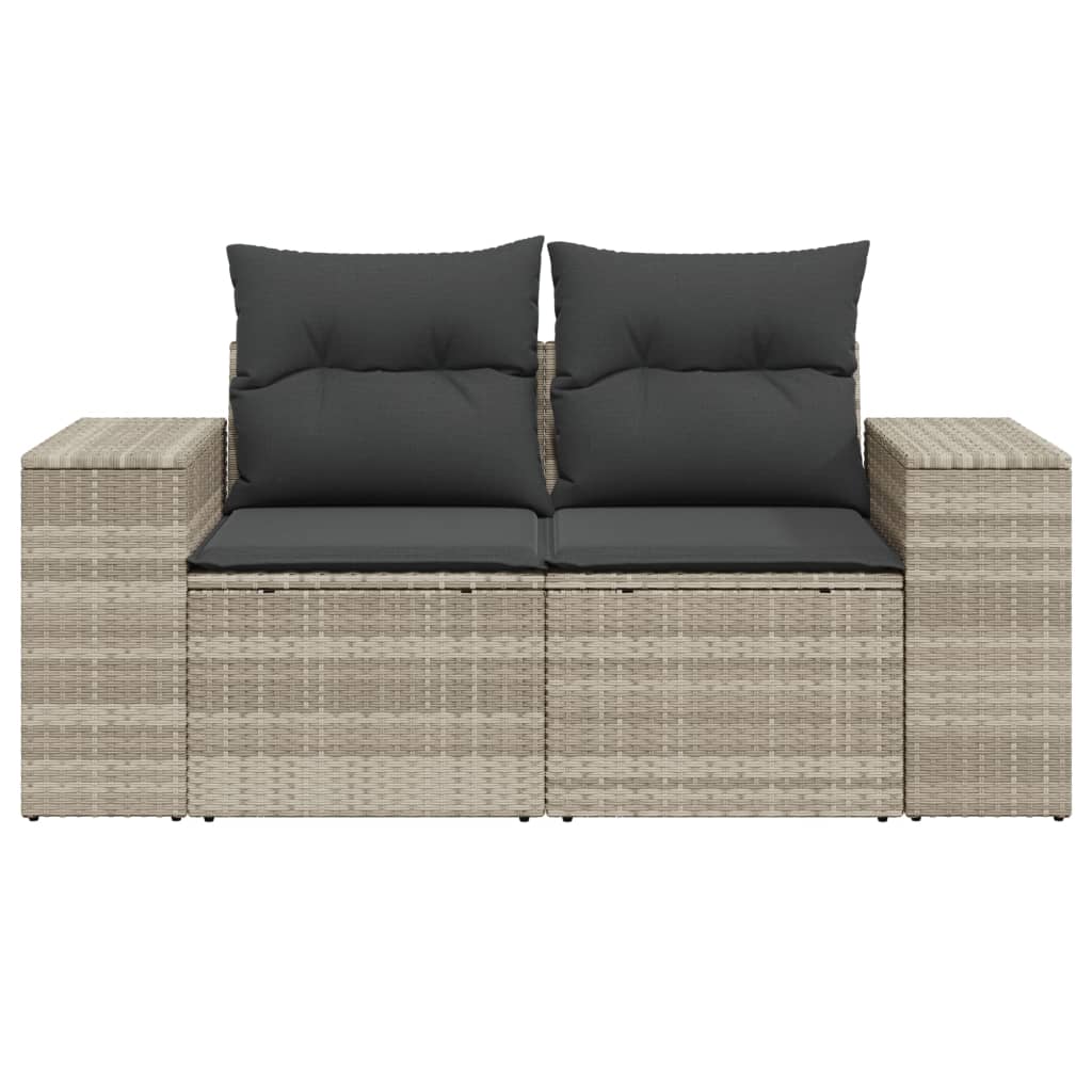 2-personers havesofa med hynder polyrattan lysegrå