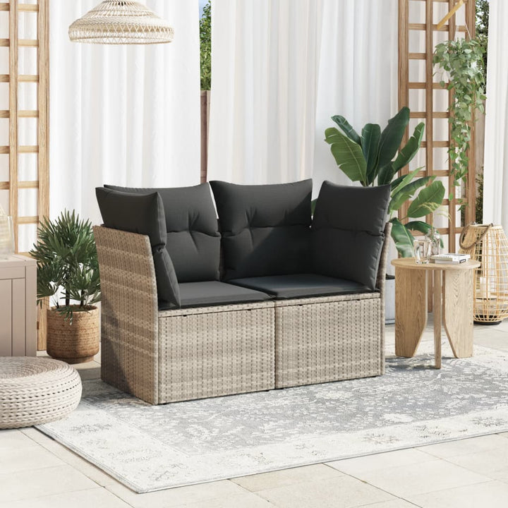 2-personers havesofa med hynder polyrattan lysegrå