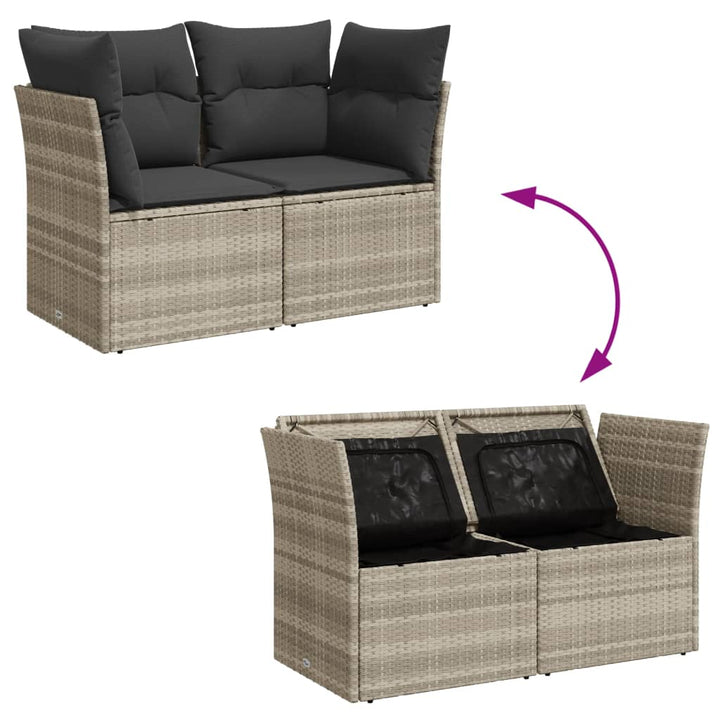 2-personers havesofa med hynder polyrattan lysegrå