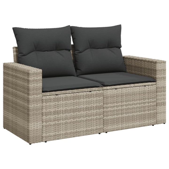 2-personers havesofa med hynder polyrattan lysegrå