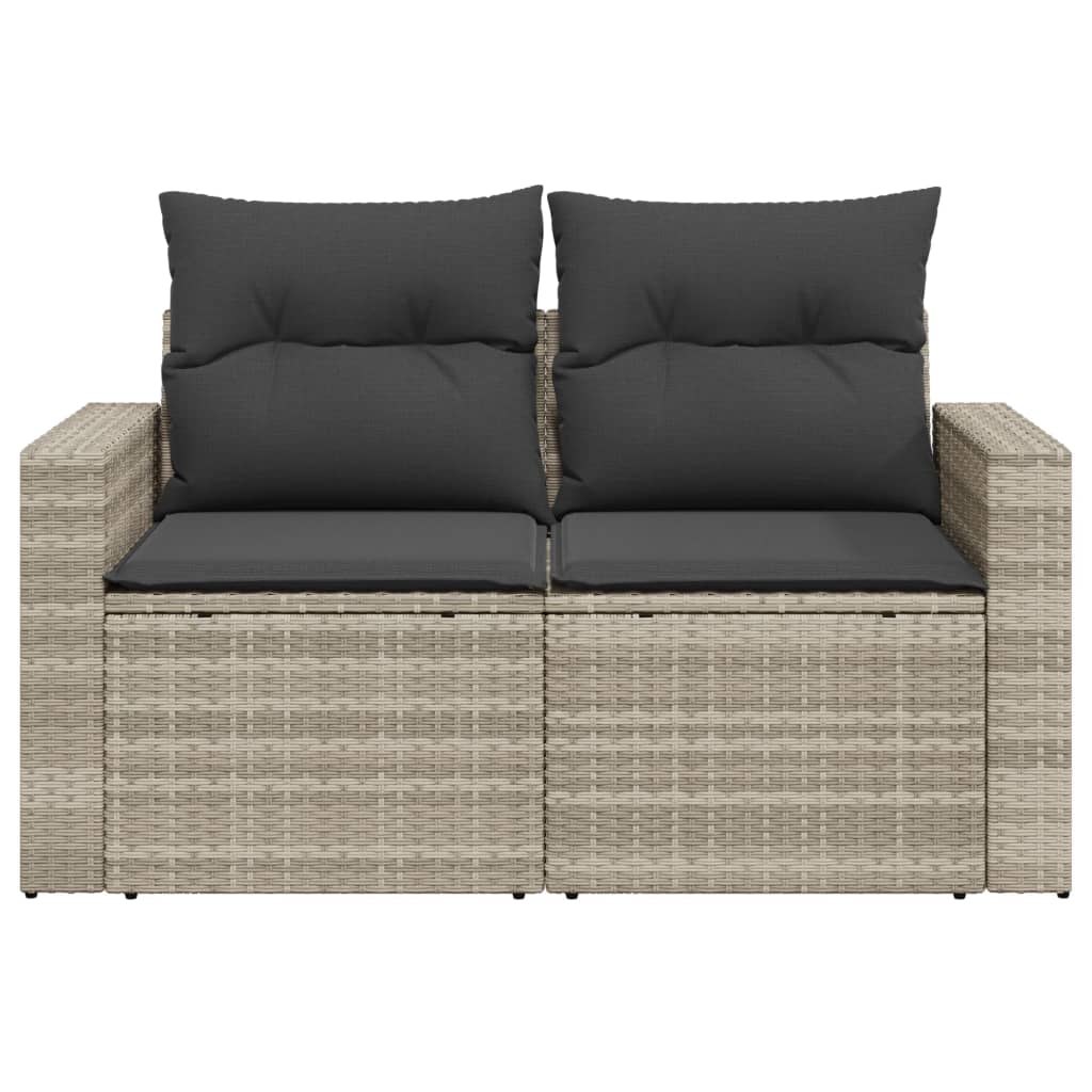 2-personers havesofa med hynder polyrattan lysegrå