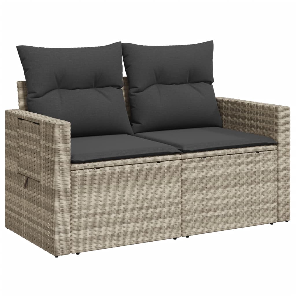2-personers havesofa med hynder polyrattan lysegrå