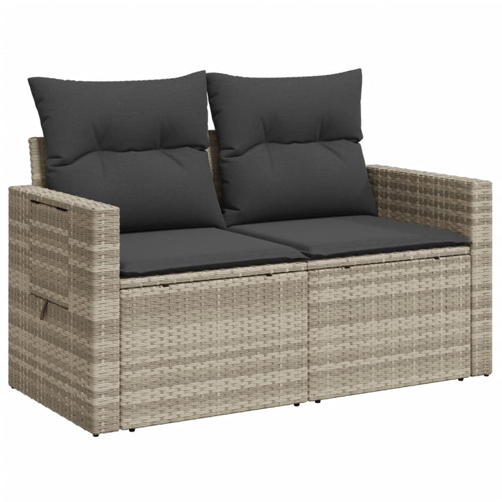 2-personers havesofa med hynder polyrattan lysegrå