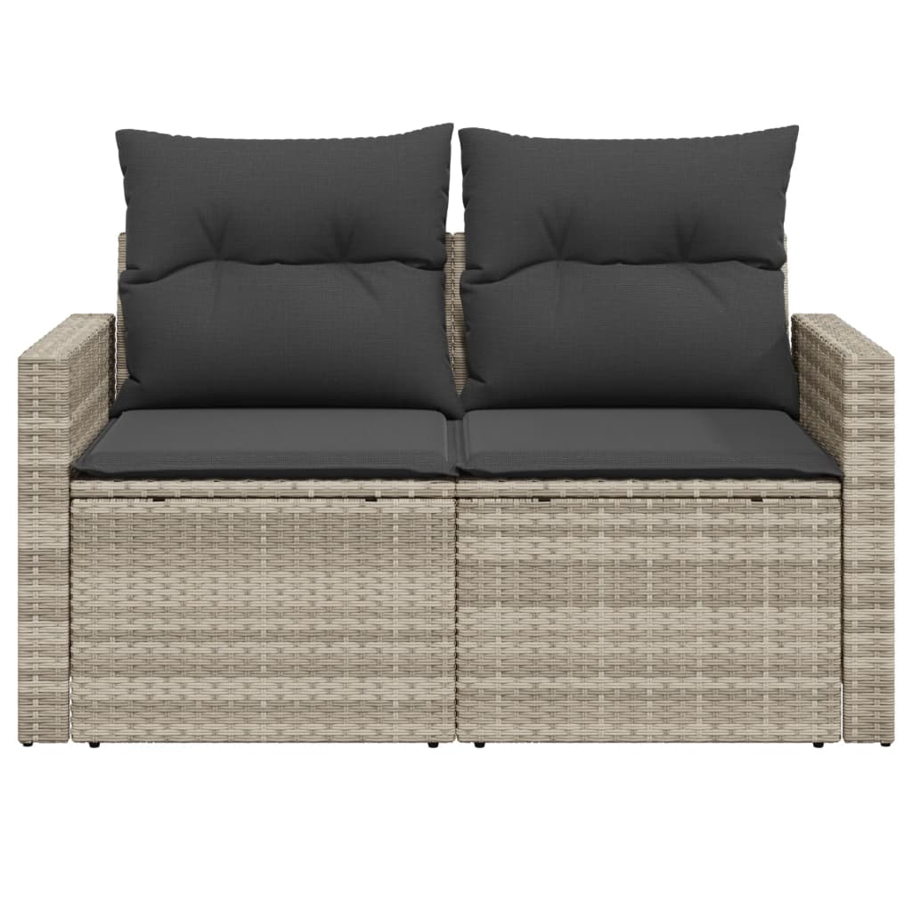 2-personers havesofa med hynder polyrattan lysegrå