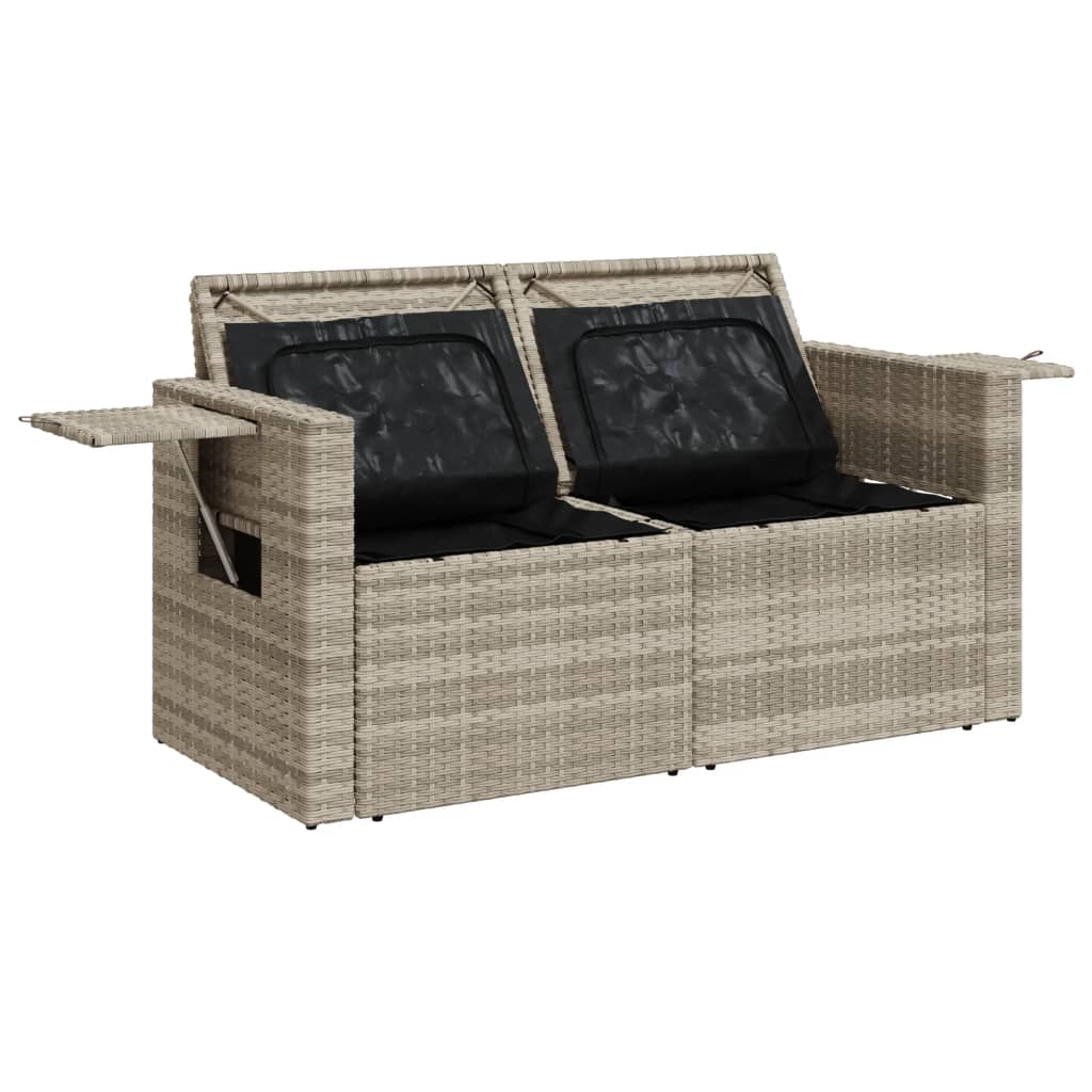 2-personers havesofa med hynder polyrattan lysegrå
