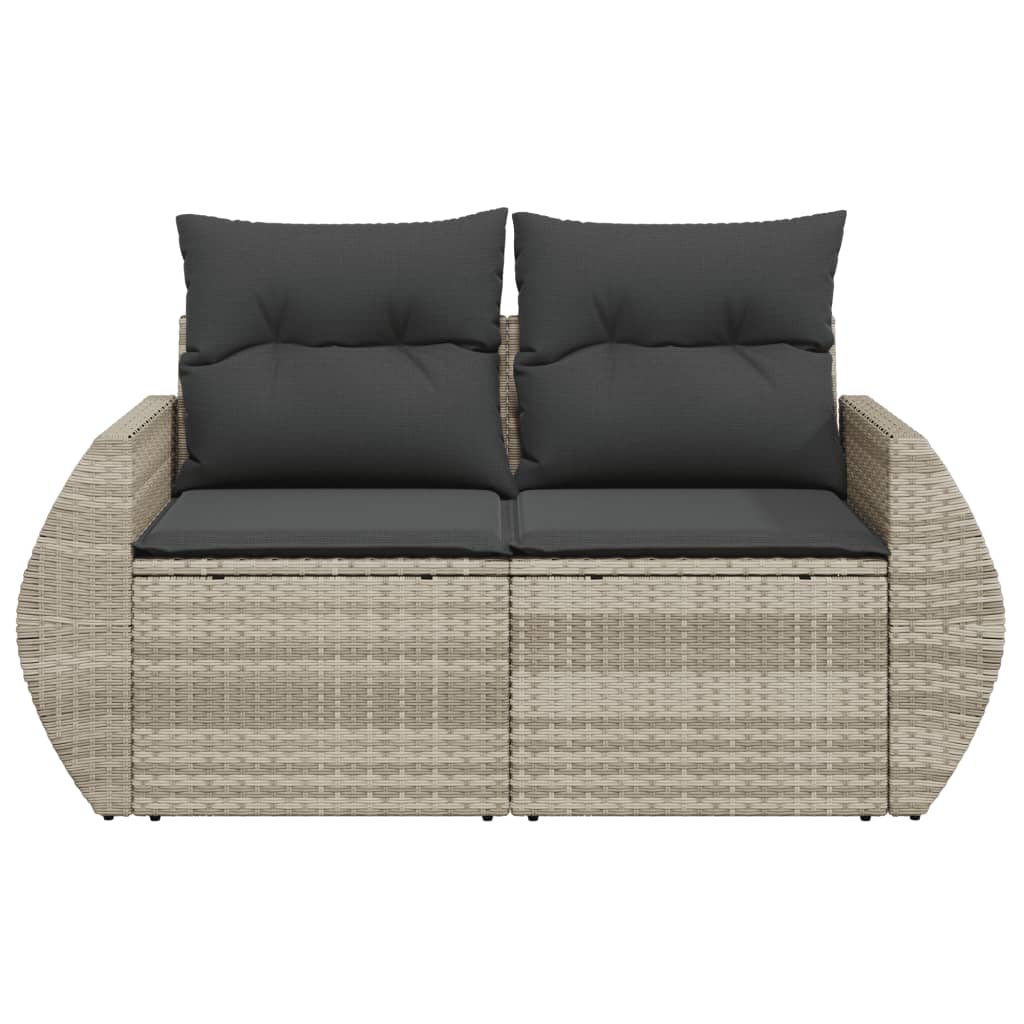 2-personers havesofa med hynder polyrattan lysegrå