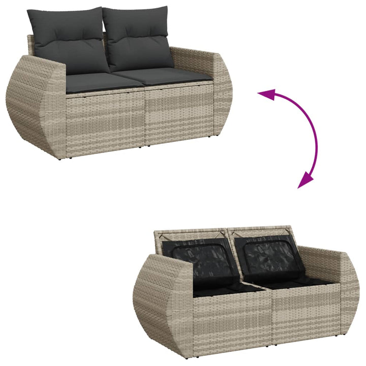 2-personers havesofa med hynder polyrattan lysegrå