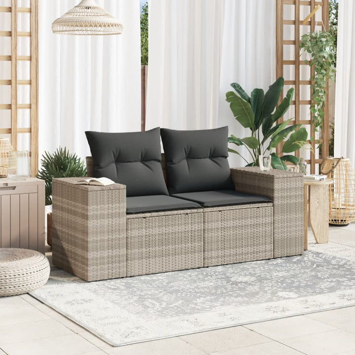 2-personers havesofa med hynder polyrattan lysegrå